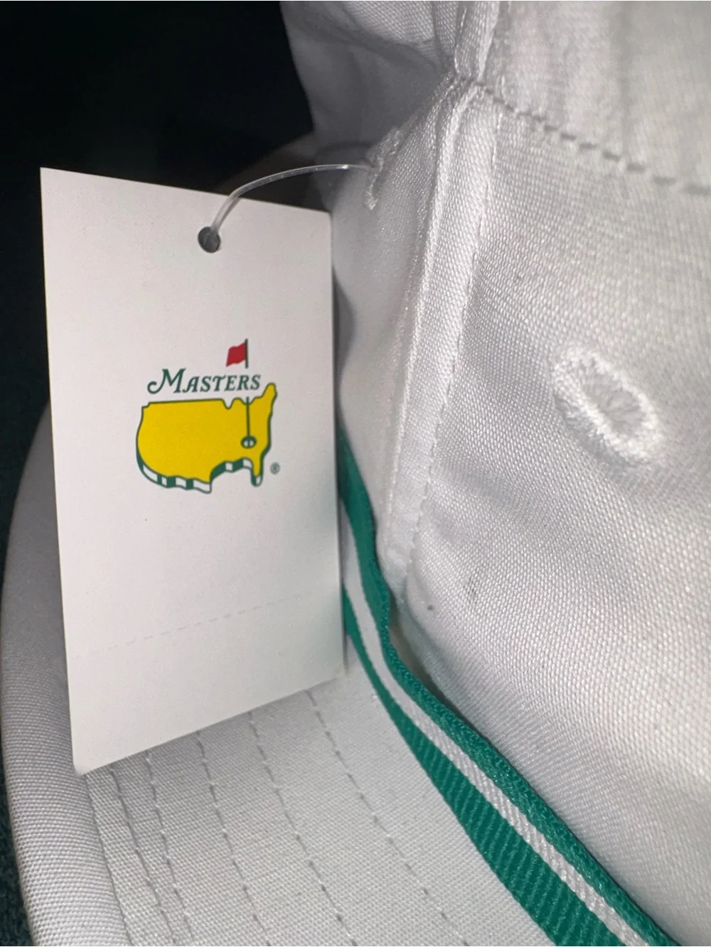 NWT Masters White Bucket Hat with Green Stripe and Logo